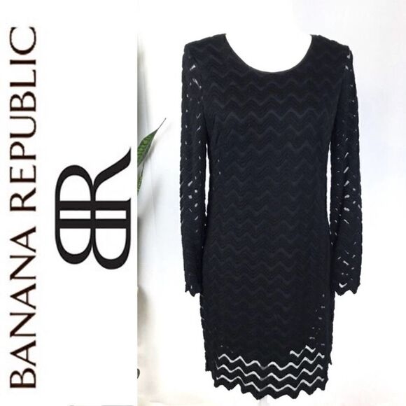 BR MONOGRAM / BANANA REPUBLIC Mesh Sheath Black Dress. Small. NWT - Picture 1 of 12